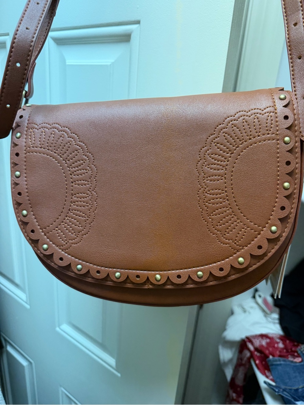 Brown Scalloped Edge Saddle Bag - Women